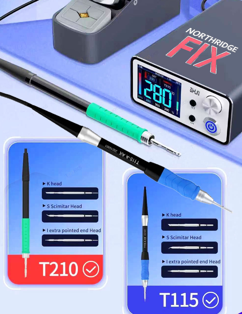 JCID AIXUN T3B Soldering Station Bundle with T115 T210 Handles and 6 Tips